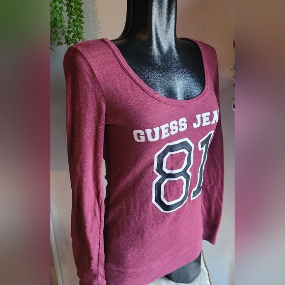 Guess Burgundy Long Sleeve Scoop Neck Top M - Picture 2 of 6